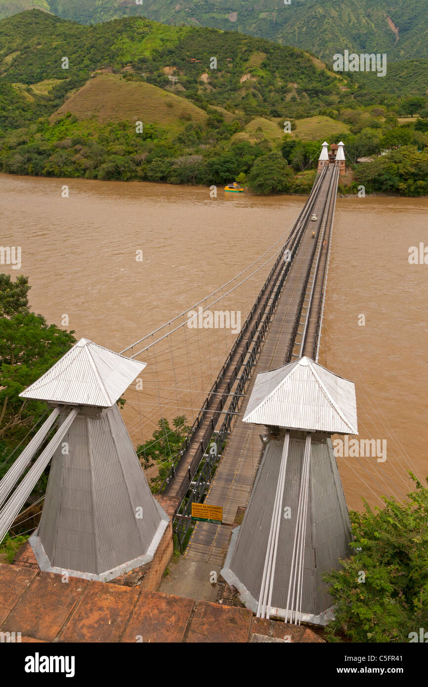 Puente de occidente (Bridge of the west), a famous bridge in Santa fe de Antioquia, Colombia Stock Photo