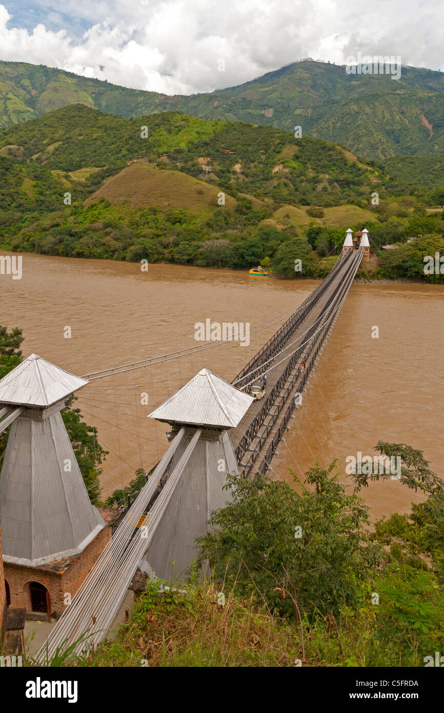 Puente de occidente (Bridge of the west), a famous bridge in Santa fe de Antioquia, Colombia Stock Photo
