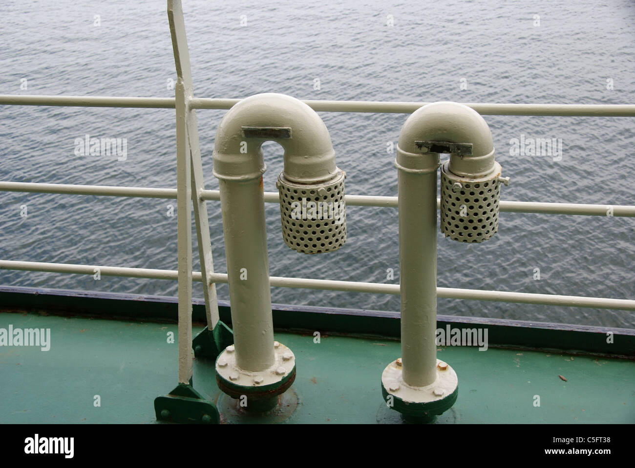 Air pipes with a spark arrester on the ship Stock Photo Alamy