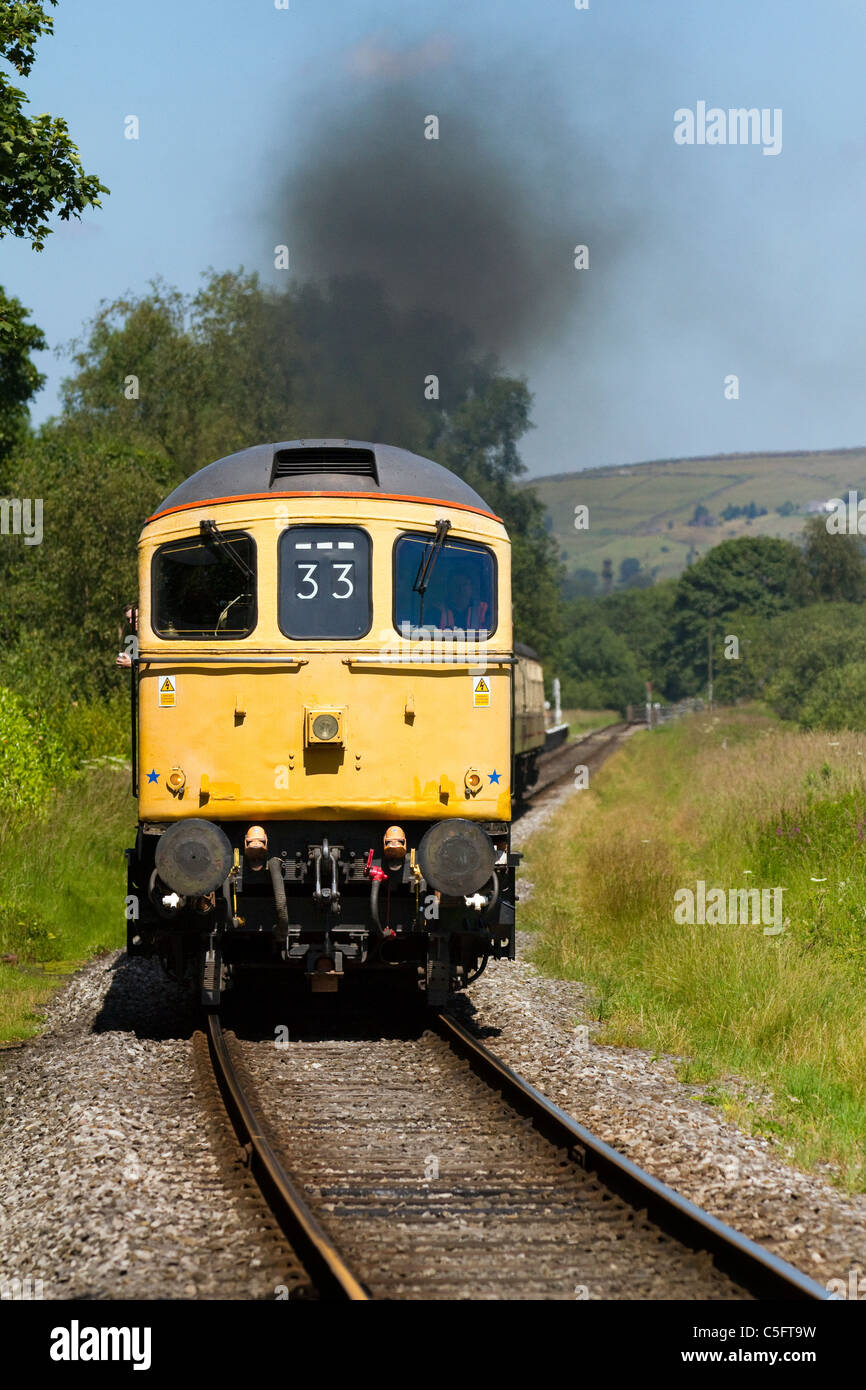 Old railway trains Diesel engines Yellow frontend of British Rail