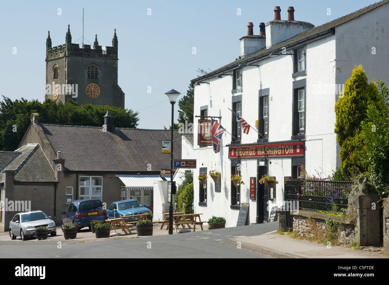 The George Washington pub in the village of Warton, near Carnforth, near Lancashire, England UK Stock Photo