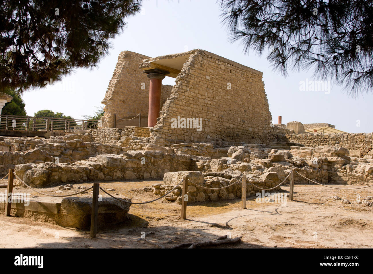 The ancient ruins of the palace of the Minoan King Minos and the Minotaur. Knossos, Crete, Greece. Stock Photo