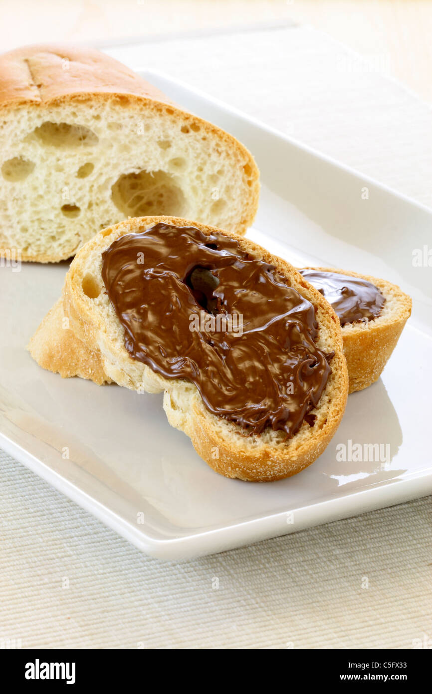 delicious fresh hazelnut and chocolate spread sandwich Stock Photo