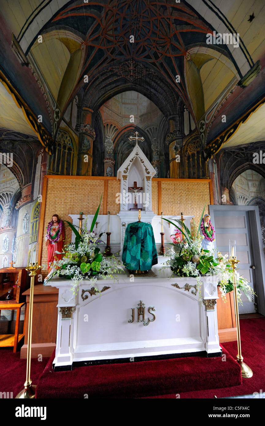 Painted Church Kona Hawaii St. Benedict's Catholic Pacific Ocean Stock