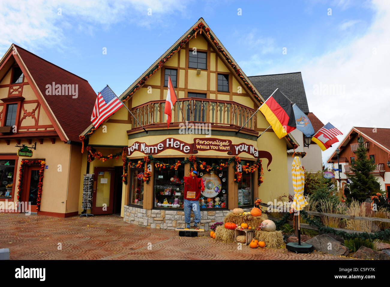 Frankenmuth Michigan Bavarian Village shopping district during autumn festival time Stock Photo