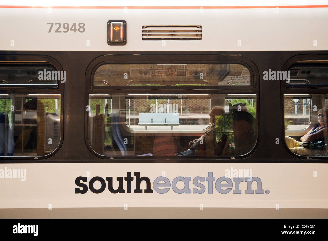 SouthEastern train; a South Eastern rail train carriage, London UK Stock Photo