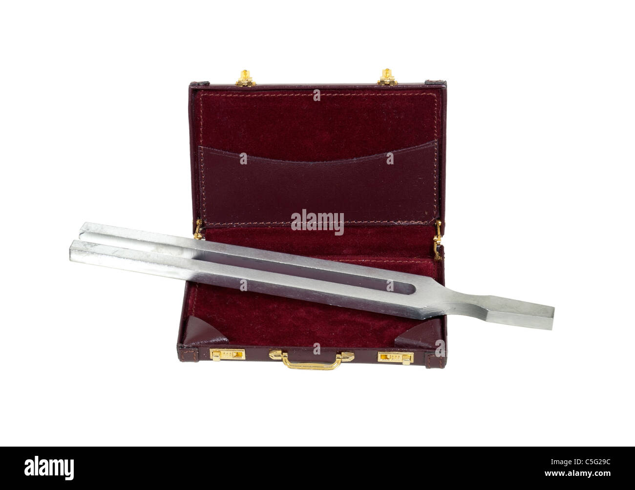 Tuning fork used to reproduce the perfect pitch in a briefcase to show