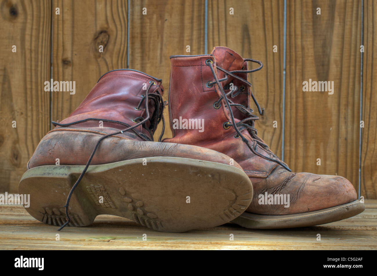 Red Wing leather work Boots Stock Photo