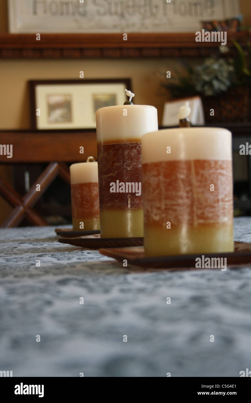 selective focus of three candles Stock Photo