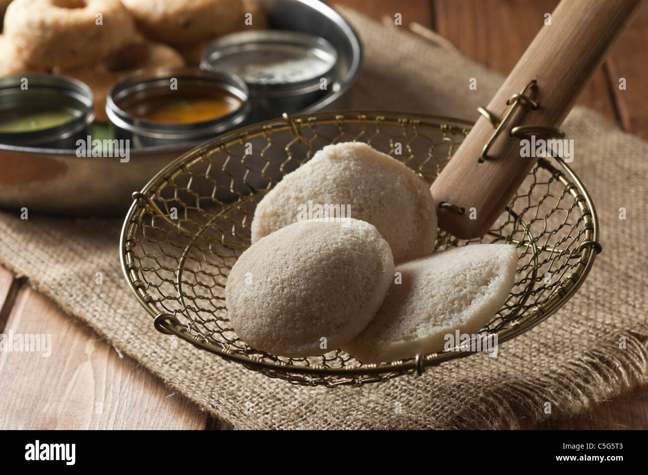 Idly. Steamed rice cakes. South Indian breakfast snack Stock Photo