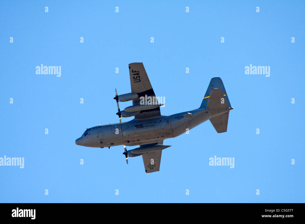 US Air Force Lockheed C-130J Hercules in flight Stock Photo