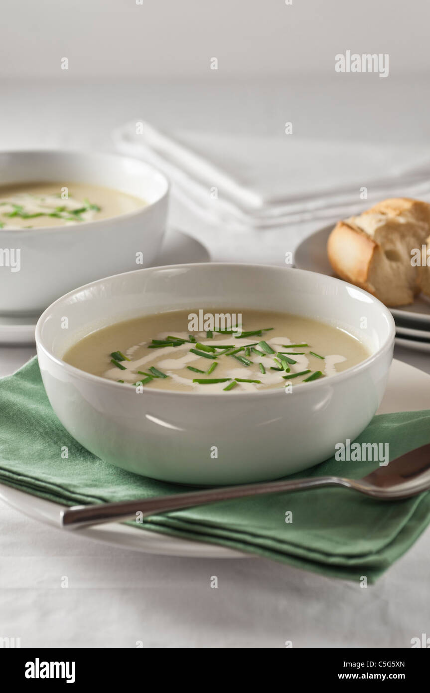 Vichyssoise soup. Chilled leek and potato soup Stock Photo