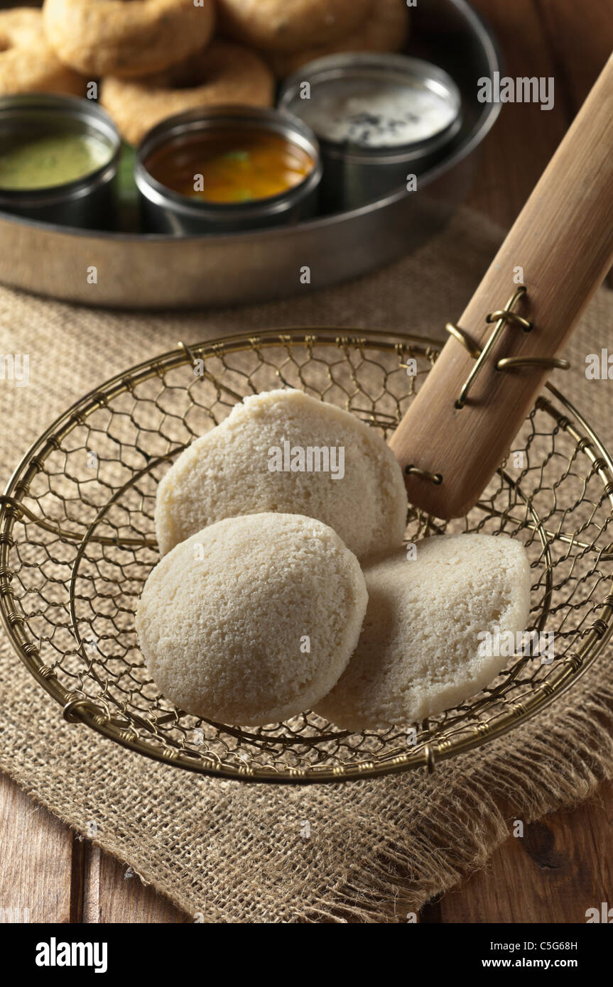 Idly. Steamed rice cakes. South Indian breakfast snack Stock Photo