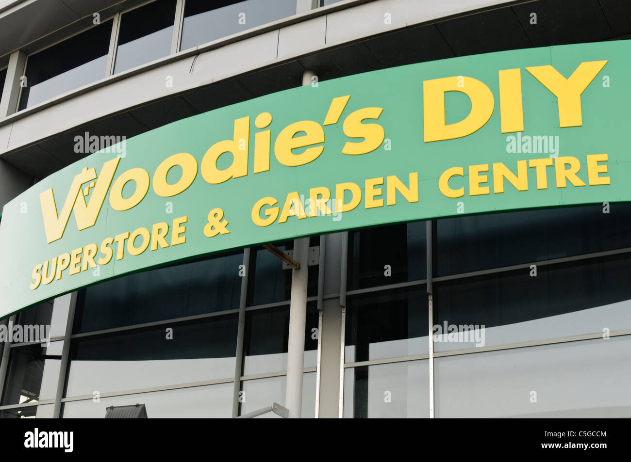 Sign above door of Woodie's DIY superstore and garden centre Stock Photo