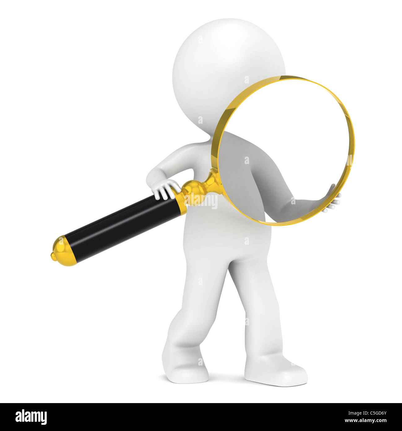 3D Little Human Character holding a Magnifying glass. Refraction effect