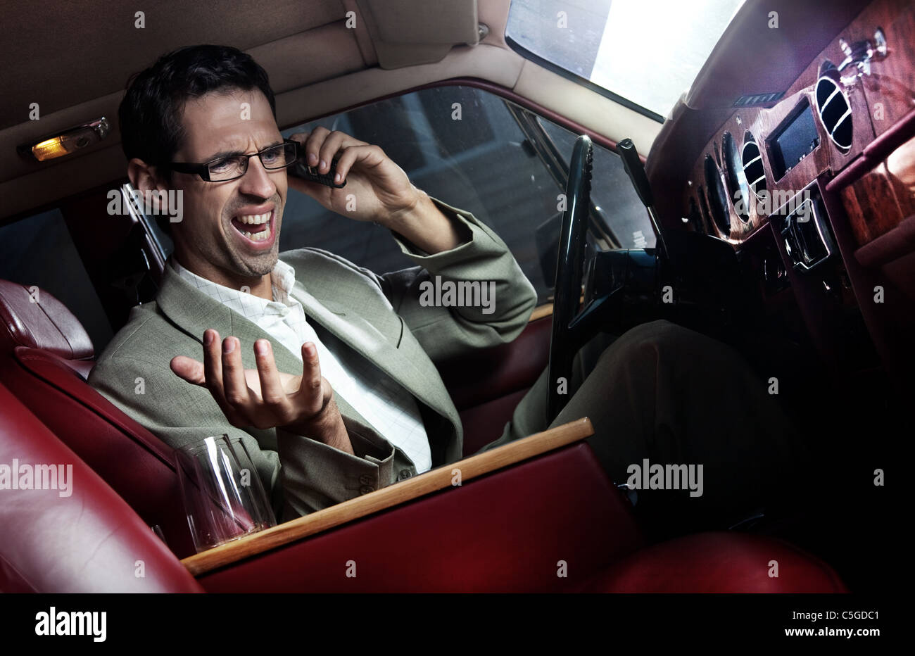 Screaming man in the car Stock Photo