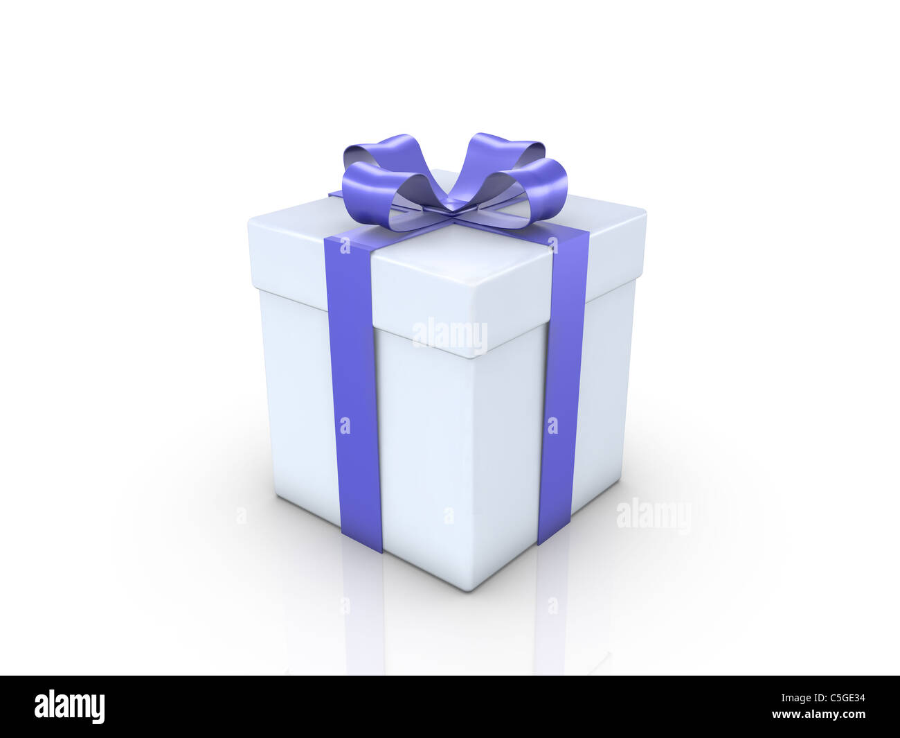 A Gifrbox with a blue ribbon on white background Stock Photo