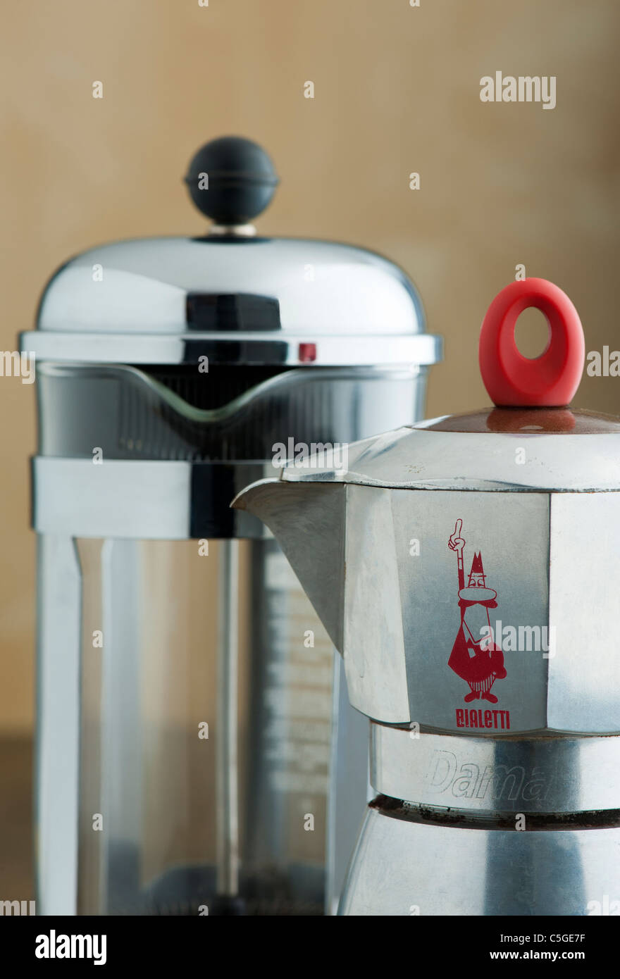 FRENCH PRESS AND STOVE TOP ESPRESSO MAKER Stock Photo Alamy
