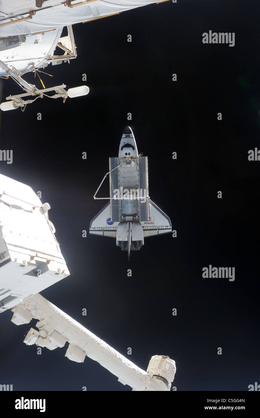 NASA Space Shuttle Atlantis detaches from the International Space Station on the final mission of the shuttle series Stock Photo