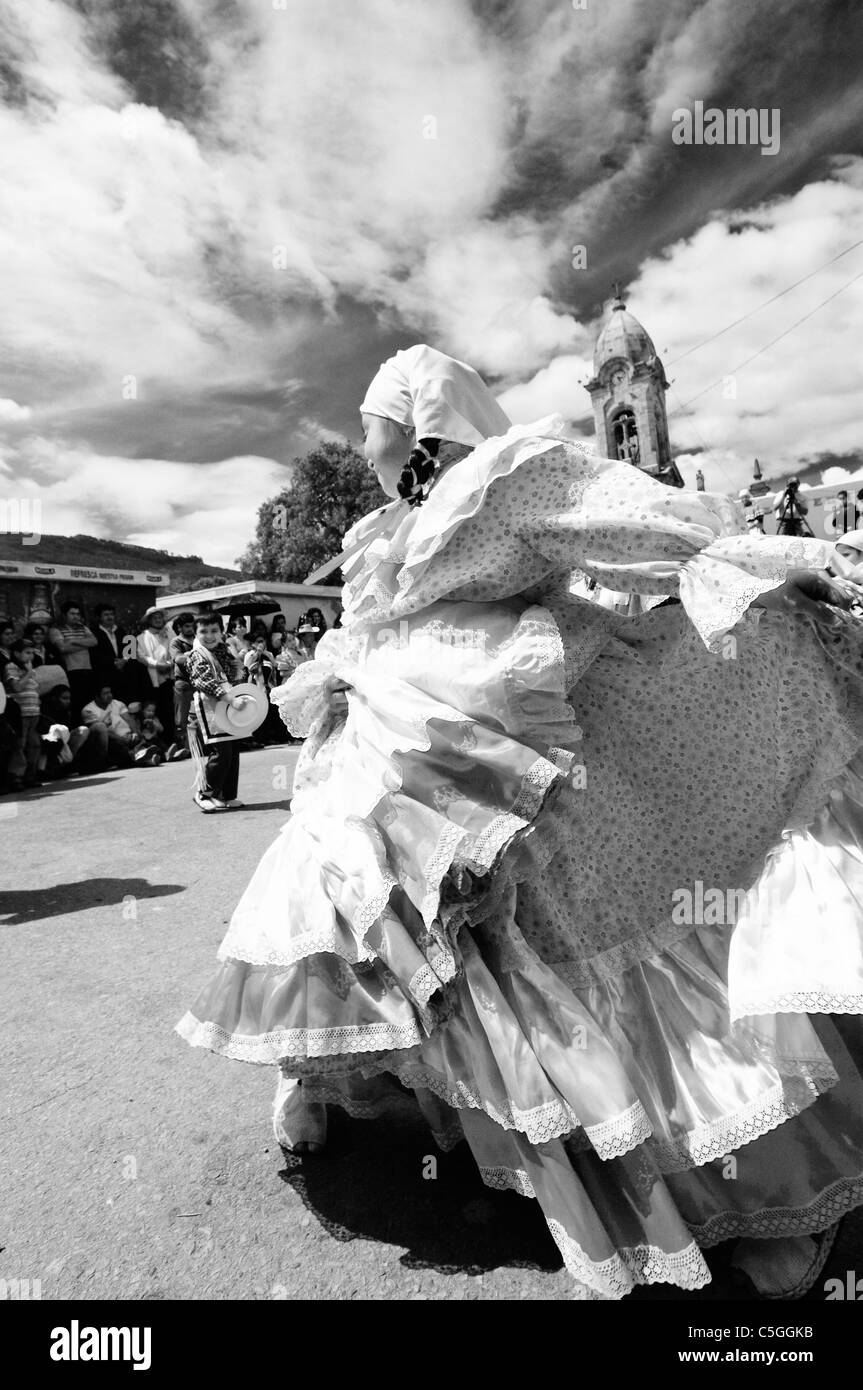 Dancers of Nobsa Dance Group performing outside a traditional dance. Nobsa, Boyacá, Colombia, South America Stock Photo