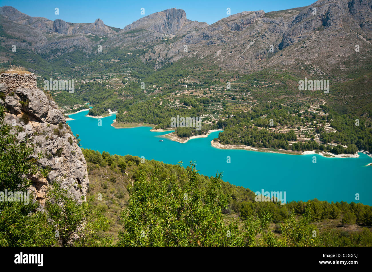 The Spanish Countryside, Reservoir and The Aitana Mountains as seen from Guadalest Spain Stock Photo