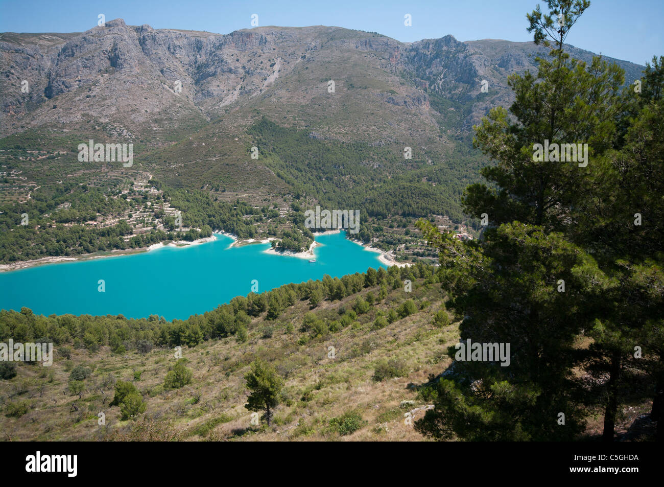 The Spanish Countryside, Reservoir and The Aitana Mountains as seen from Guadalest Spain Stock Photo