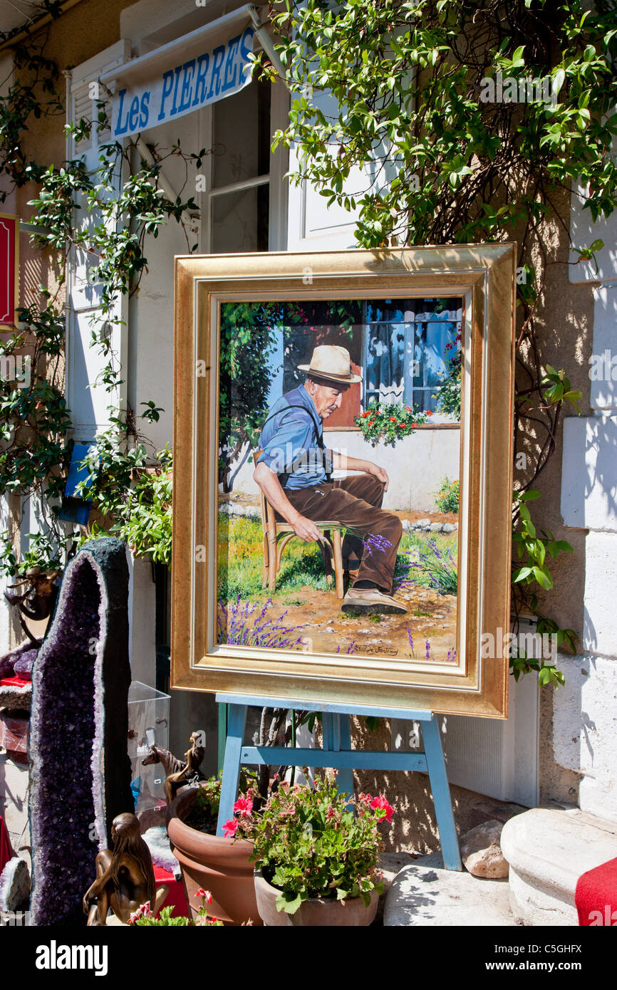 Picture in a frame displayed outside art gallery in Mougins, Provence, France Stock Photo