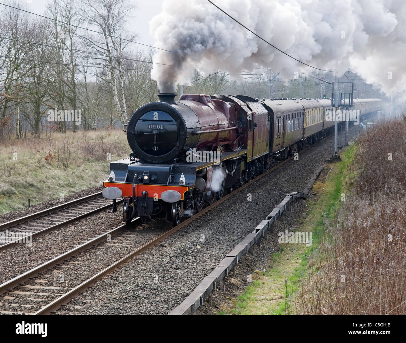 Stanier Pacific 'Princess Elizabeth' hauling a steam special through Standish on the West Coast main line Stock Photo