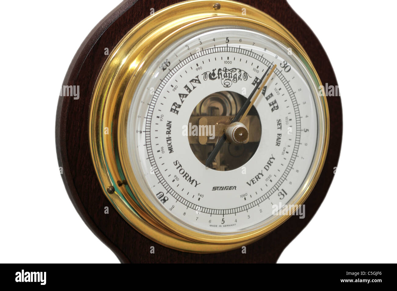 Barometer on a White Background Forecasting the Weather Stock Photo
