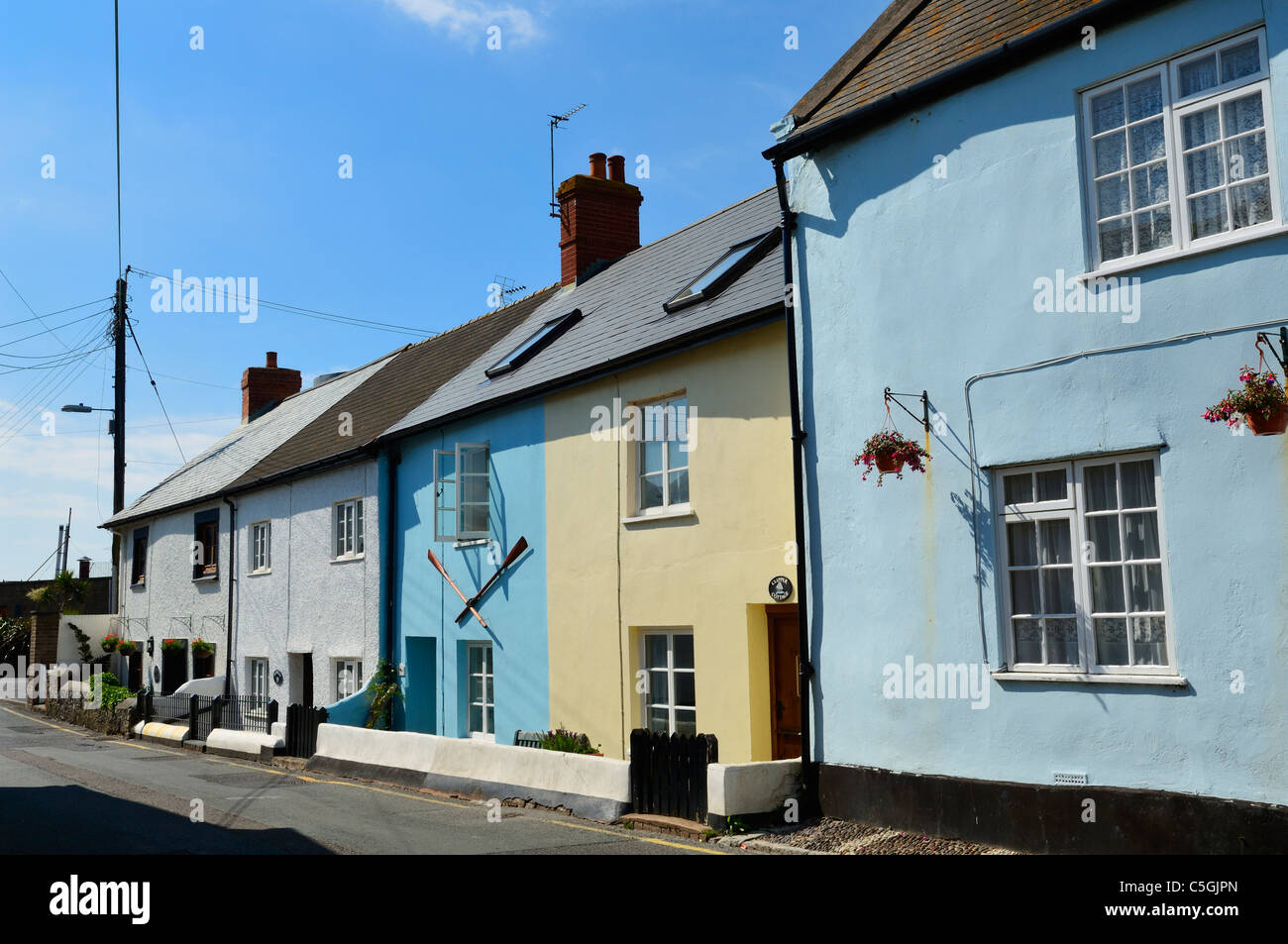 Cottages in Market Street at Watchet Harbour, Somerset, England. Stock Photo
