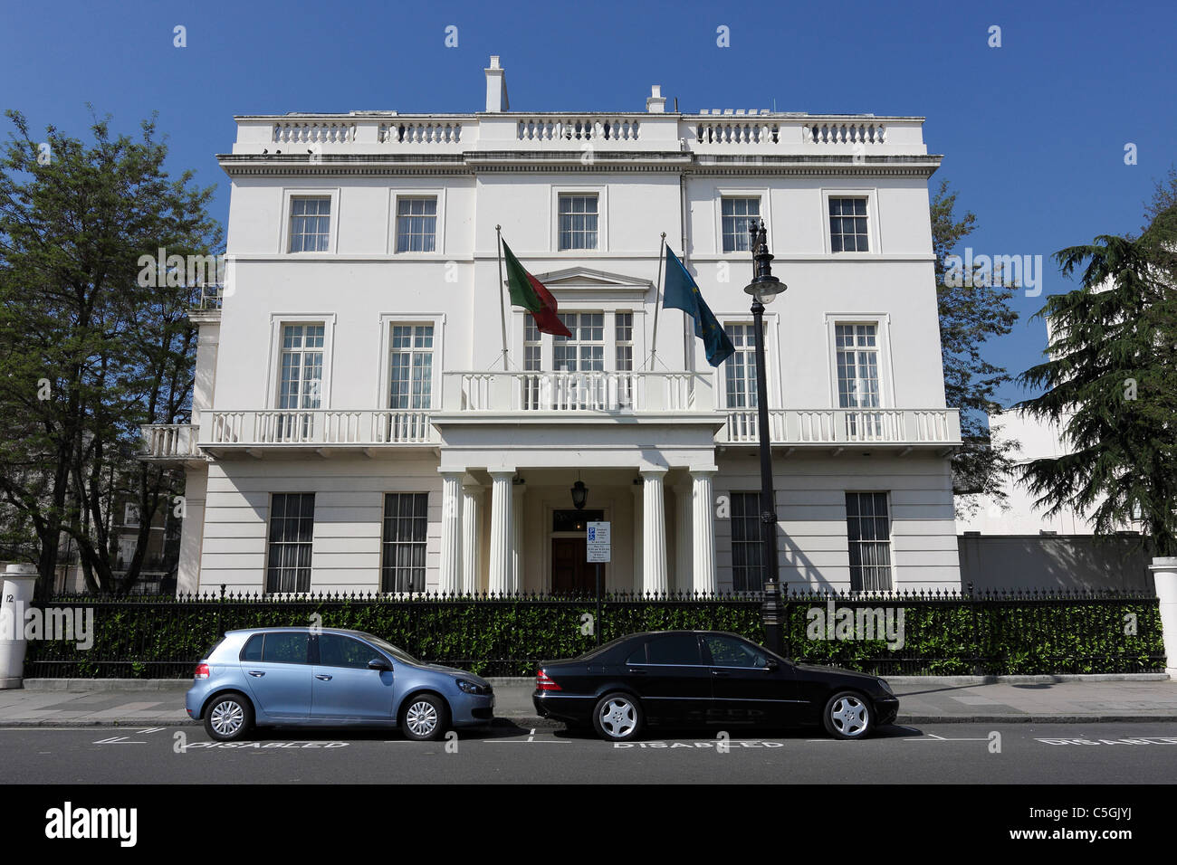 PORTUGUESE AMBASSADOR RESIDENCE,situated in the north west corner of exclusive Belgrave Square in London. Stock Photo