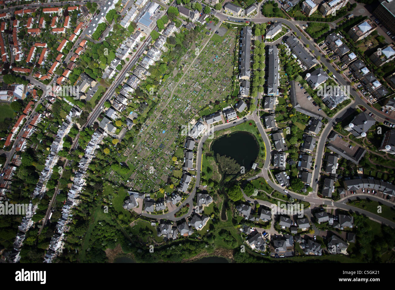 Aerial view of allotments in Barnes, London Stock Photo