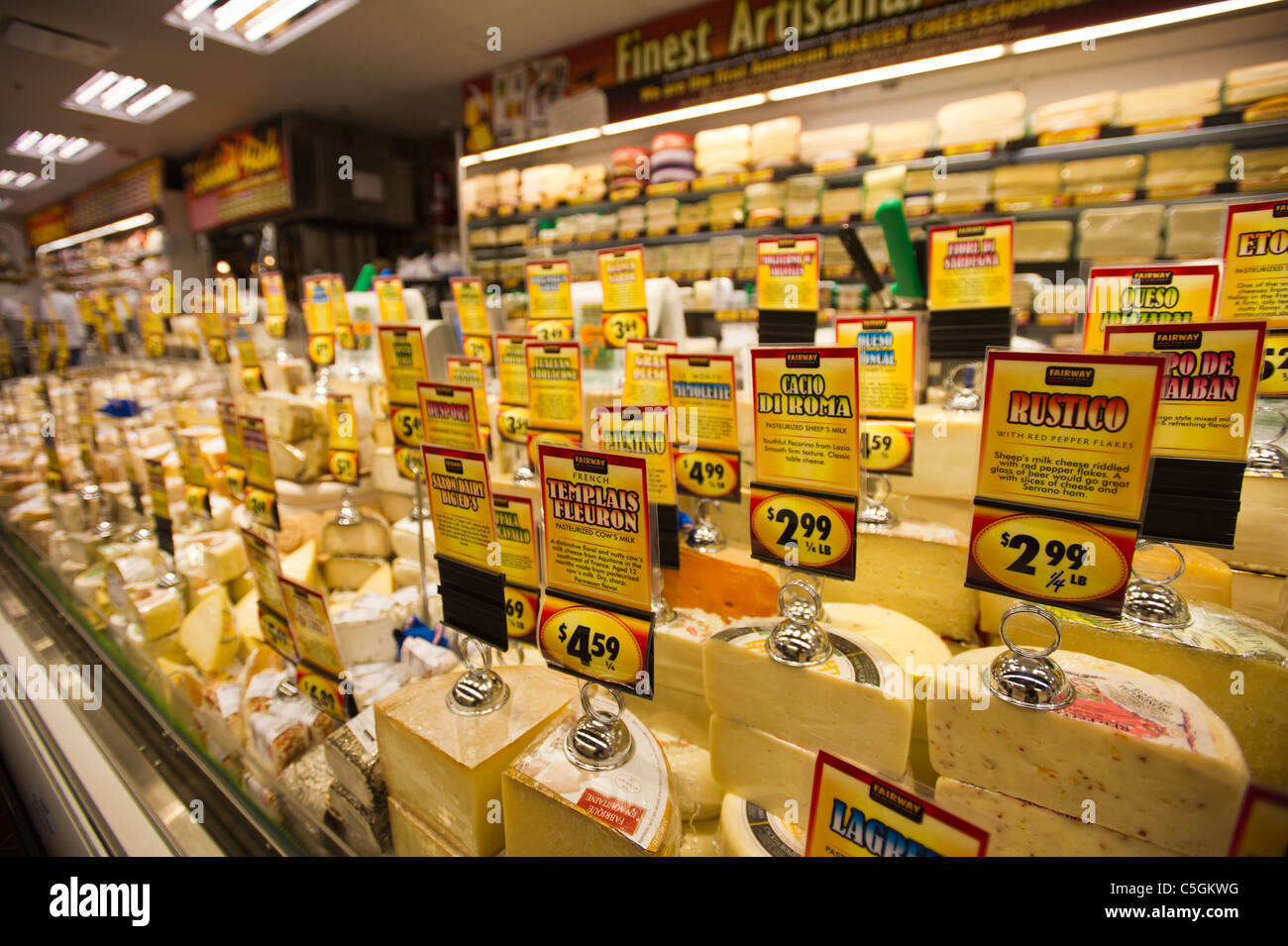 The cheese department in the Fairway supermarket on the Upper East Side of New York Stock Photo