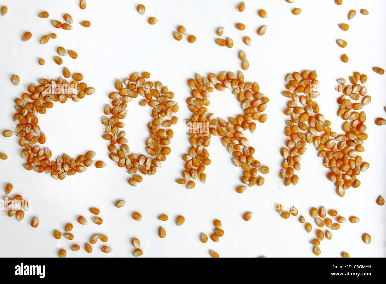 the word CORN written with corn Stock Photo Alamy