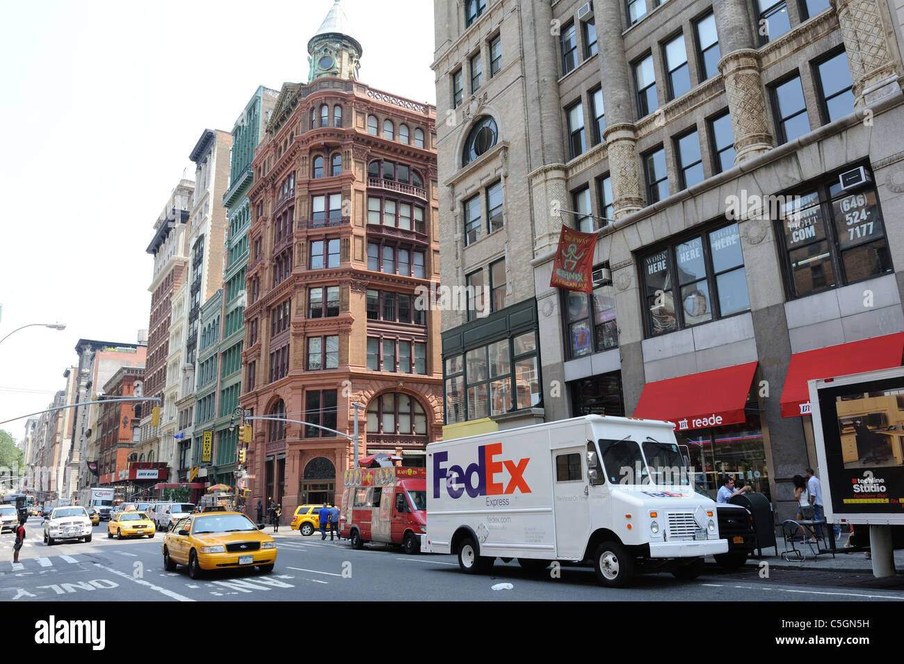 The corner of Broadway and Bleecker Street in Manhattan is dominated by