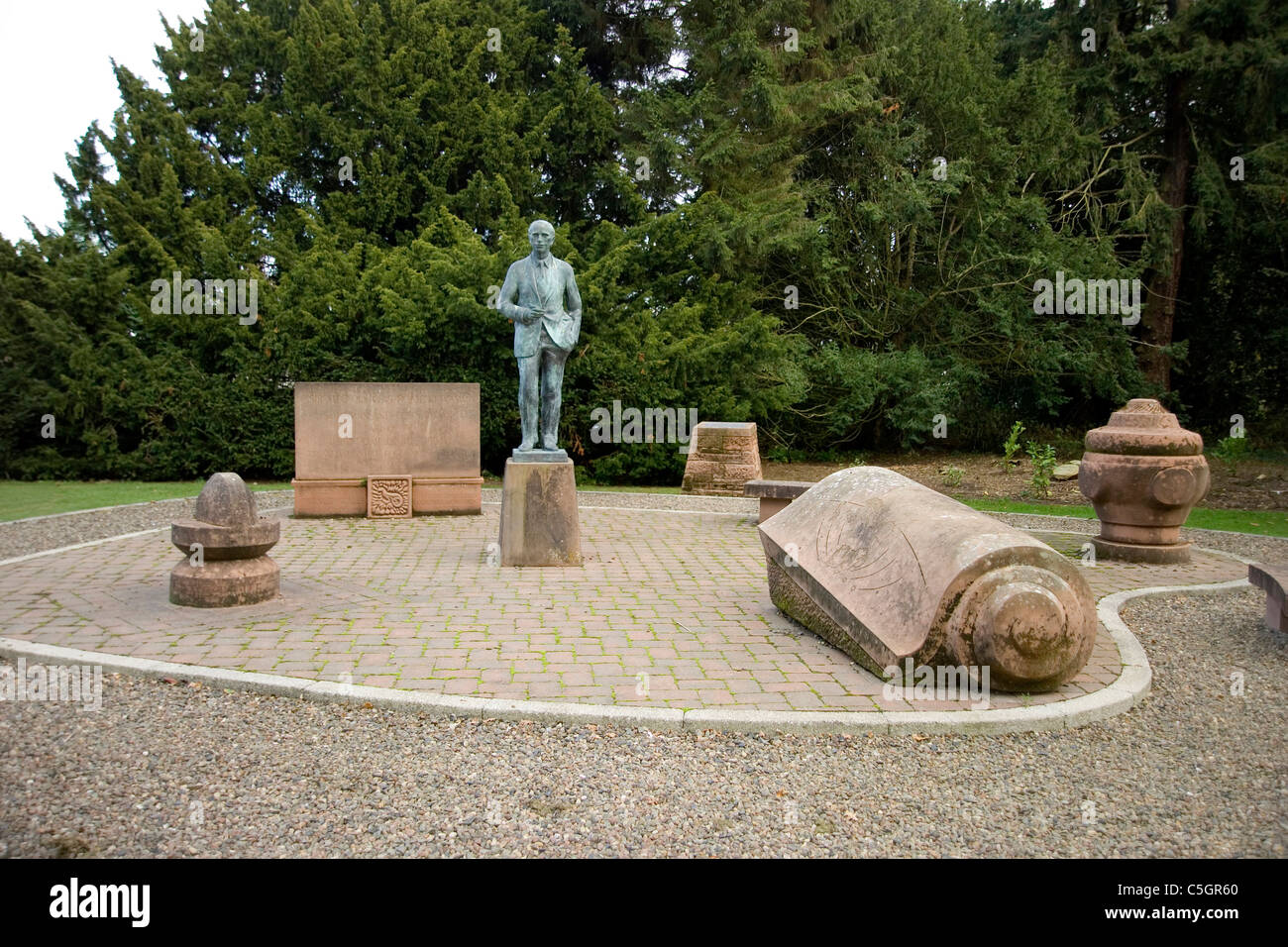 Coldstream the park and the statue of sir Alec Douglas Hume Stock Photo