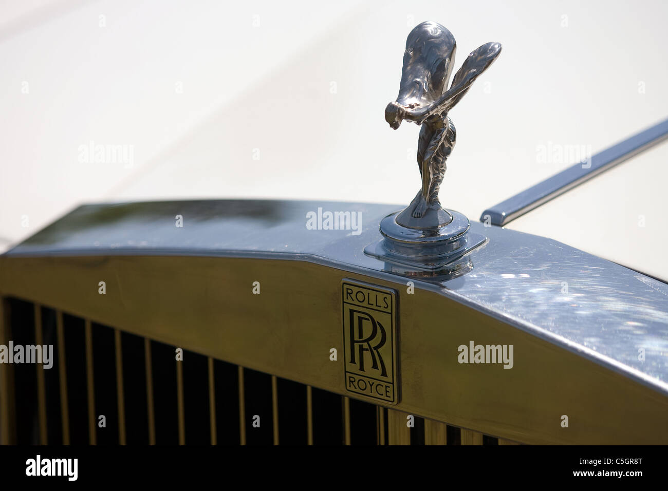 The front grill and hood ornament from a Rolls Royce. Stock Photo