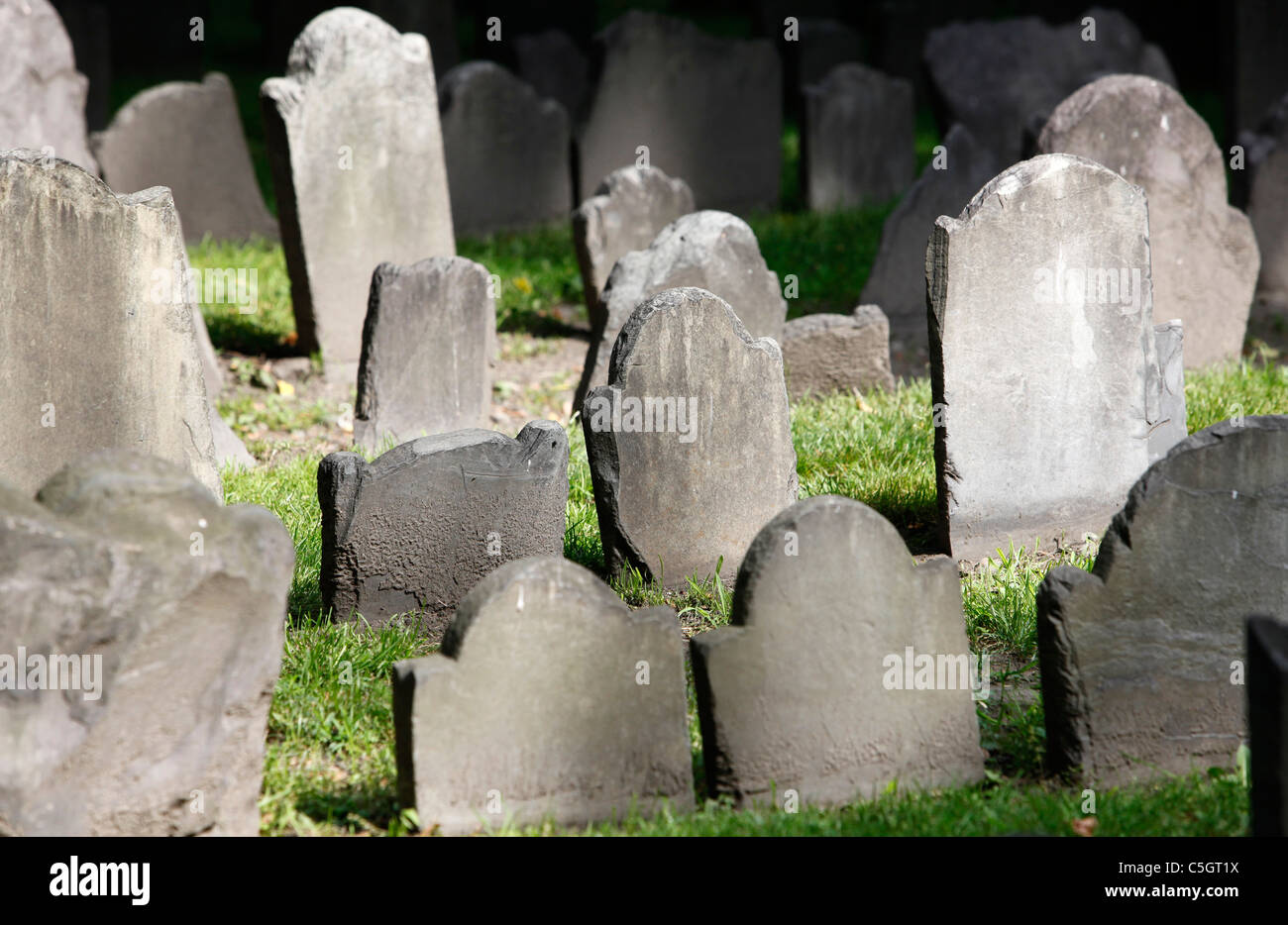 American Revolutionary War era grave stones in Old Granary Burying Ground in Boston, Massachusetts Stock Photo