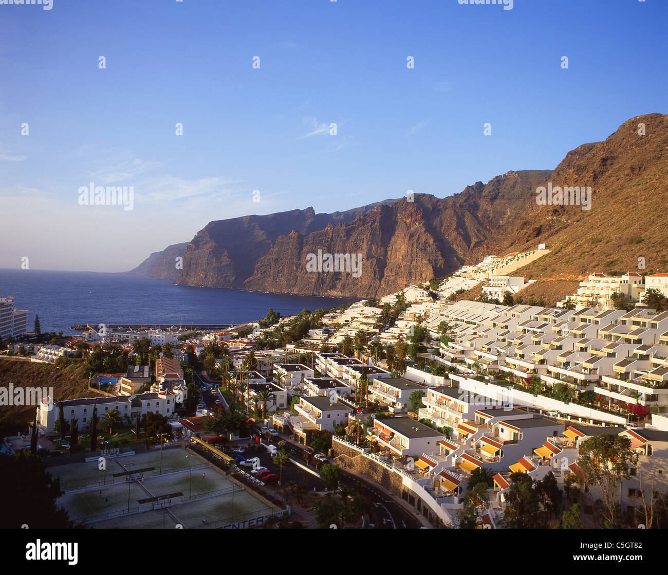View of resort and cliffs, Los Gigantes, Tenerife, Canary Islands, Spain Stock Photo