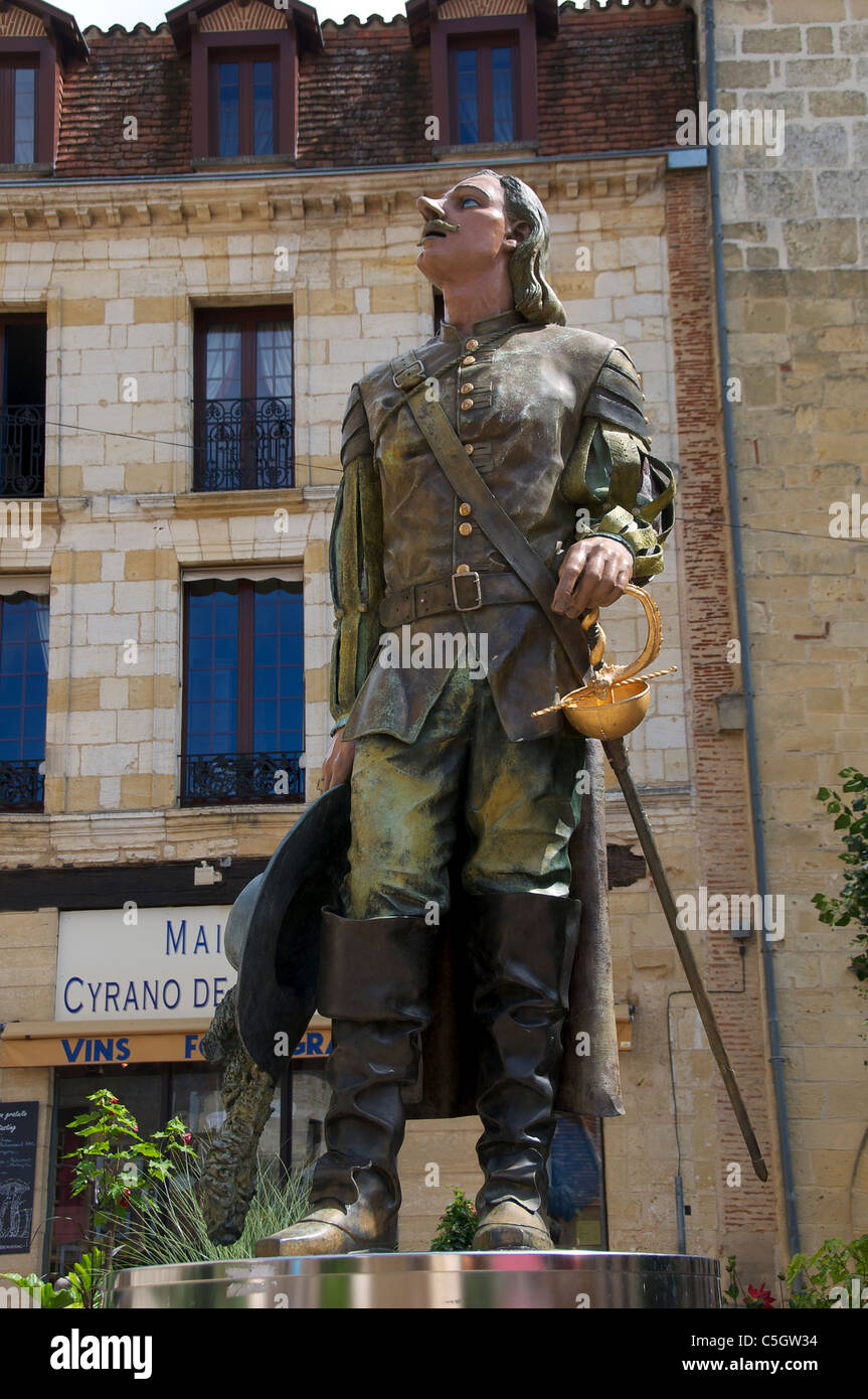 Statue of Cyrano de Bergerac (6 March 1619 – 28 July 1655) in Old Bergerac Dordogne Aquitaine France Stock Photo