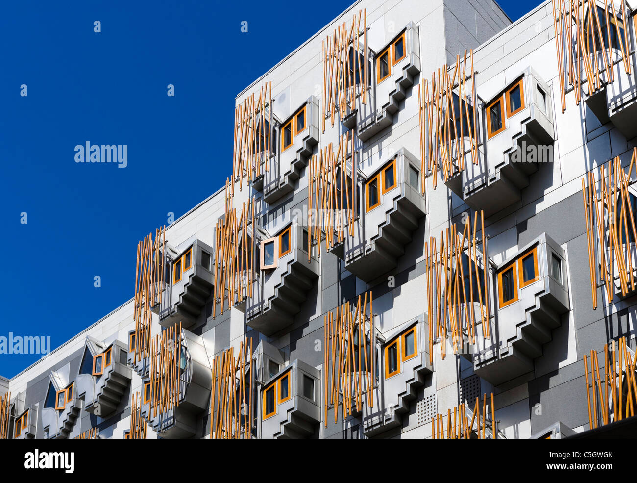 Side view of the new Scottish Parliament building by the architect Enric Miralles, Holyrood, Edinburgh, Scotland, UK Stock Photo