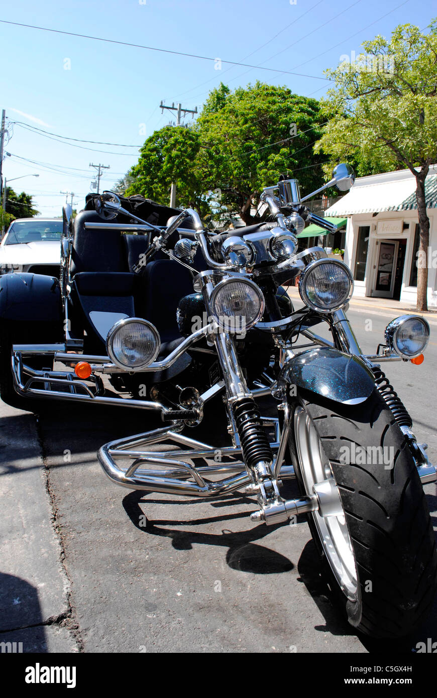 Trike motorcycle on Duval Street Key West Stock Photo Alamy