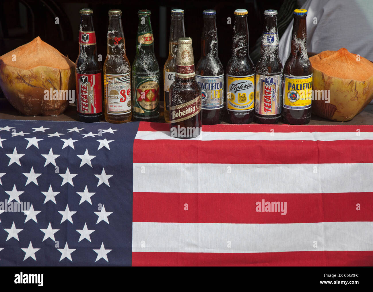 Tijuana, Mexico - Mexican beers for sale to American tourists. Stock Photo