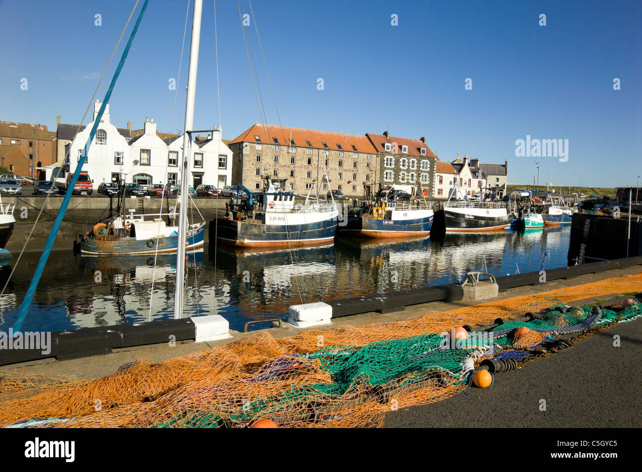 Fishing Boats moored in Harbour at Eyemouth Stock Photo Alamy