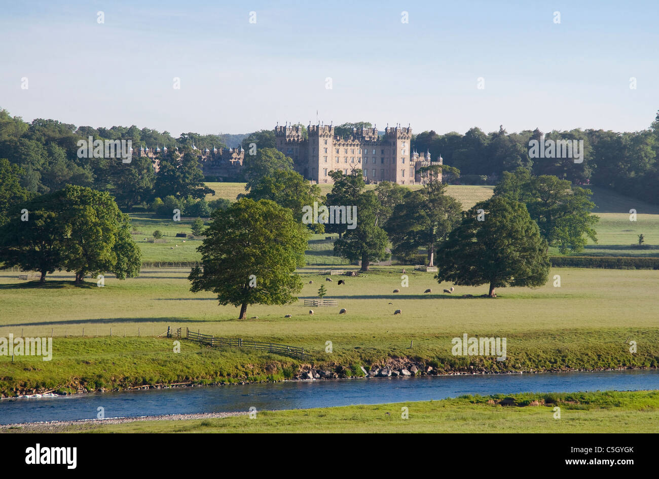 Floors Castle and parkland with River Tweed by Kelso Stock Photo