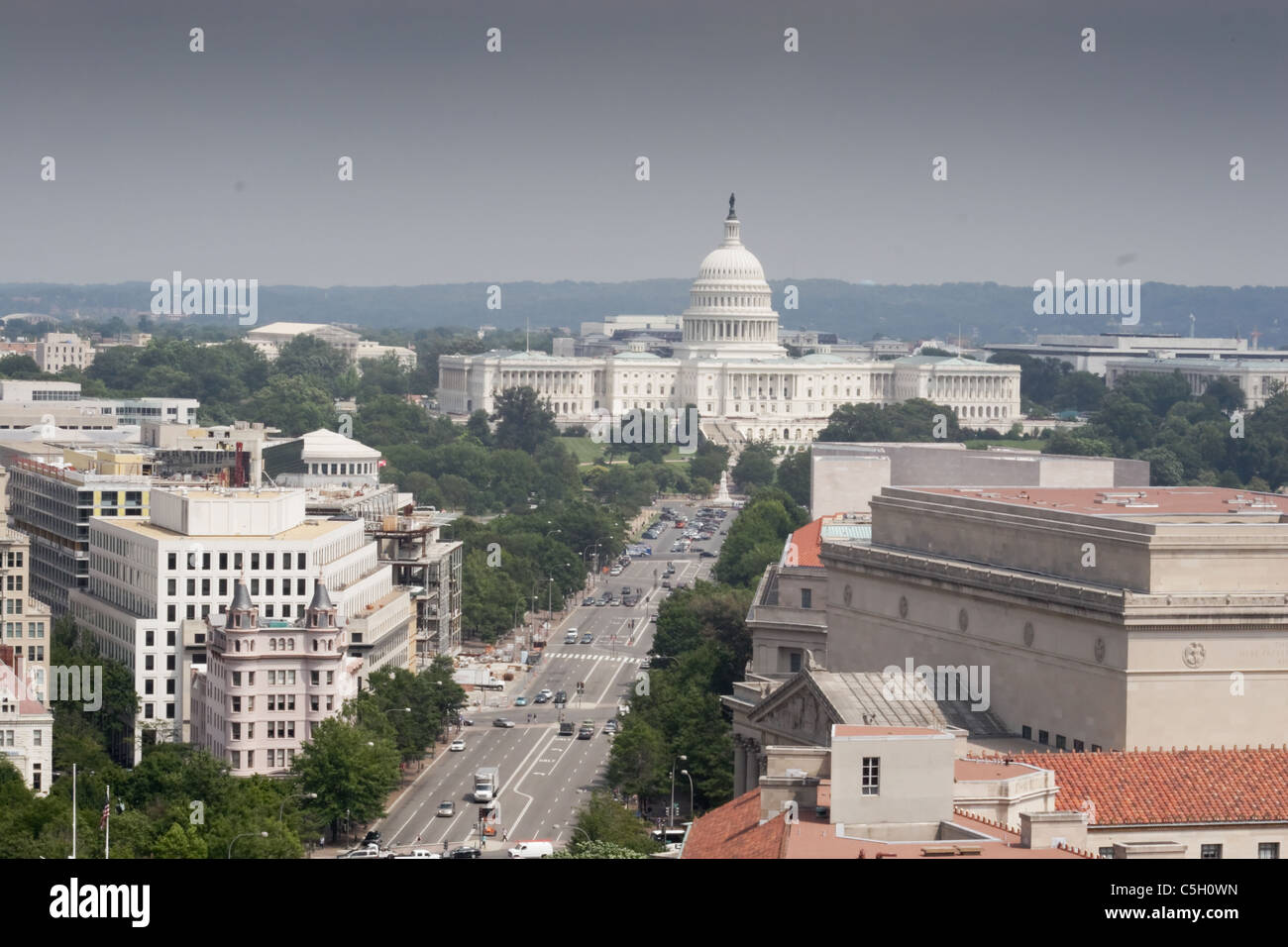 United States Capital Building, Washington DC viewed from the Old Post Office looking down Pennsylvania Ave. Stock Photo