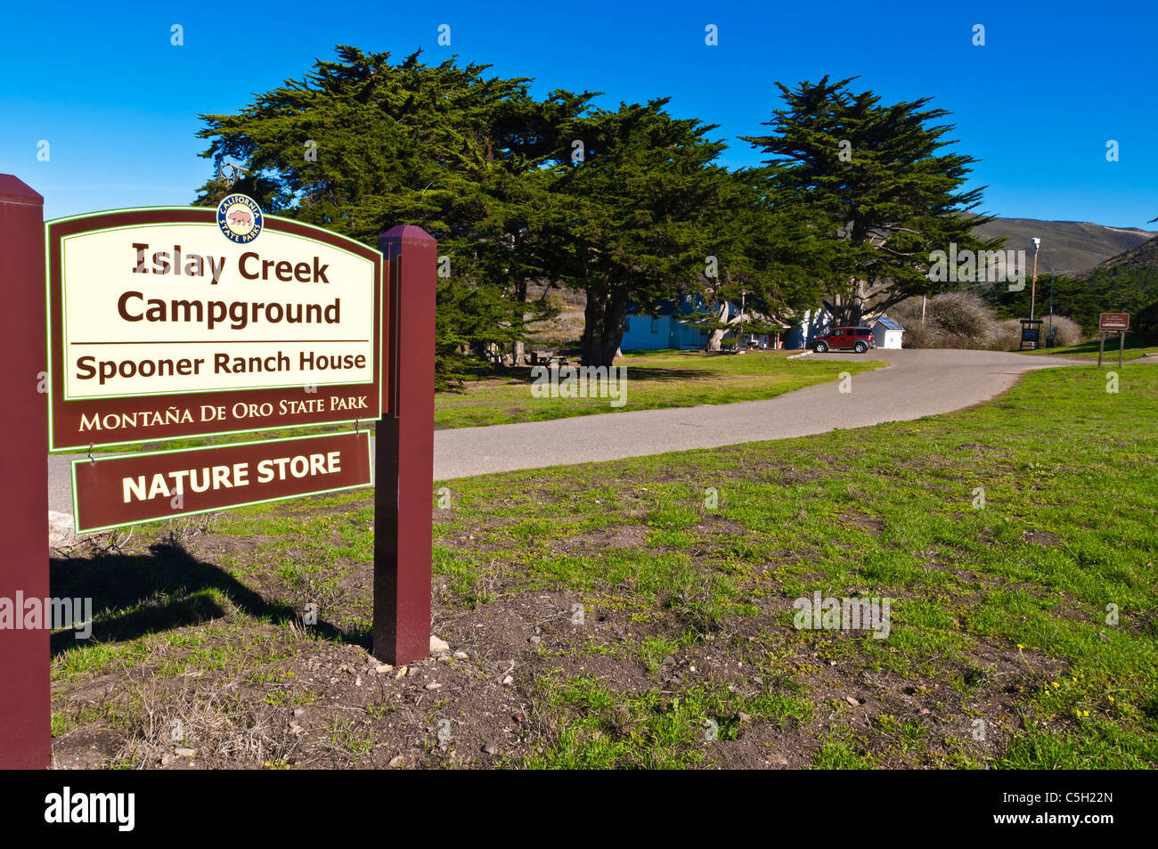 Sign at the Islay Creek campground and visitor center, Montana de Oro State Park, California USA Stock Photo