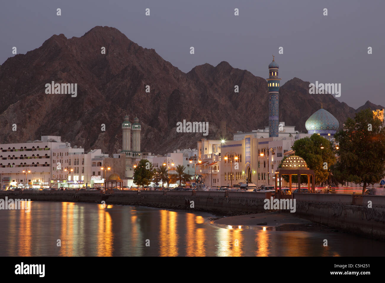 Muttrah Corniche at dusk, Muscat, Sultanate of Oman Stock Photo