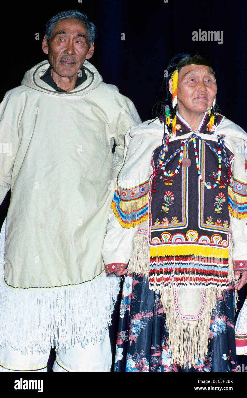 Eskimo Inuit Man and Woman wearing Traditional Costume Arctic Canada Stock Photo Alamy