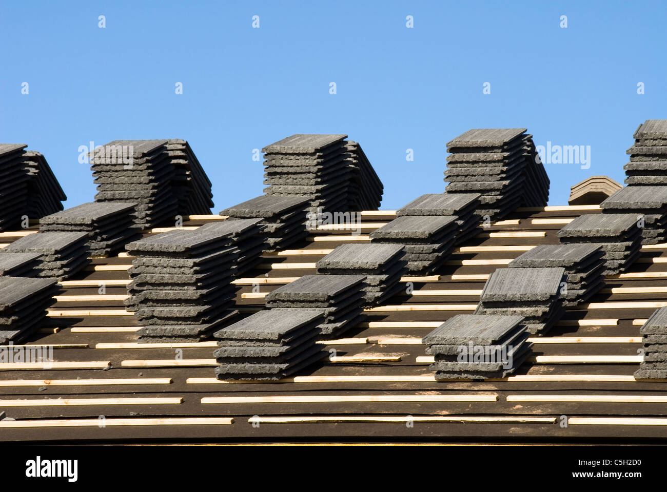 Image shows a home under construction at the roofing phase Stock Photo ...